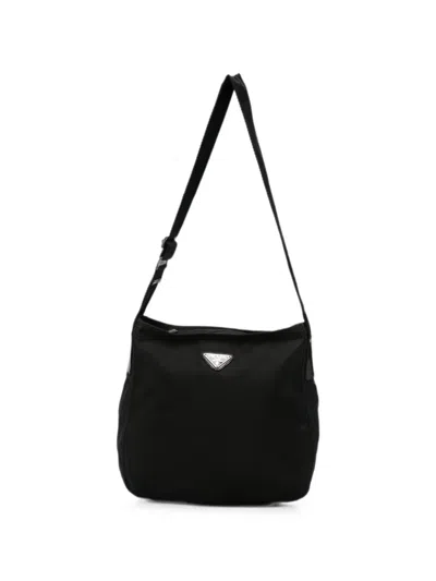 Pre-owned Prada 1990s Enamel-triangle Crossbody Bag In Black