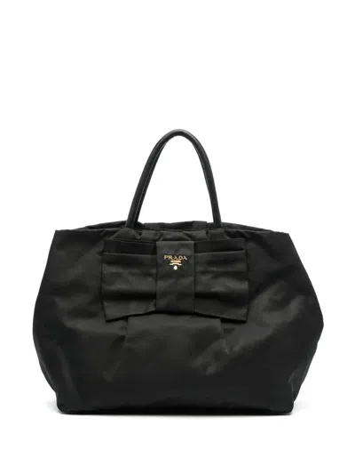 Pre-owned Prada 1990s Logo-lettering Bow-detail Handbag In Black