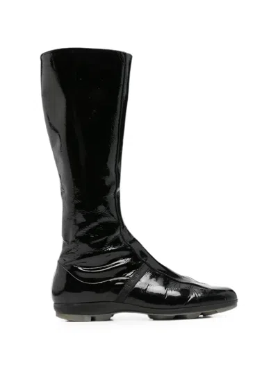 Pre-owned Prada 1990s Patent-leather Knee-high Boots In Black
