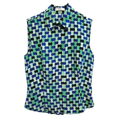 Pre-owned Prada 1990s  Geometric Multicolor Silk Sleeveless Shirt In Purple