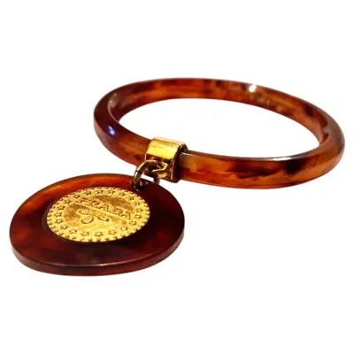 Pre-owned Prada 1990s  Gold Resin Plated Medallion Bangle Bracelet In Multi