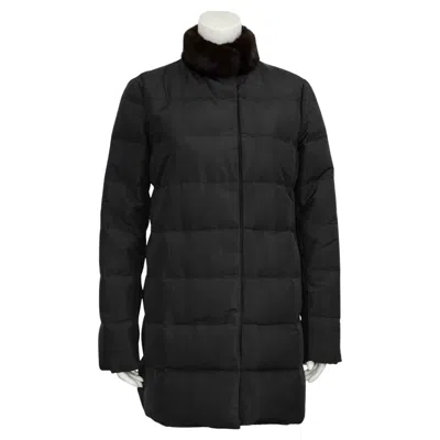 Pre-owned Prada 1990s  Nylon Puffer Coat With Mink Collar In Black