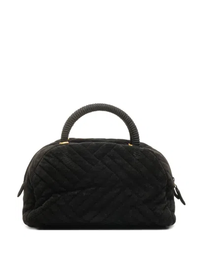 Pre-owned Prada 1990s Quilted Suede Tote Bag In Black