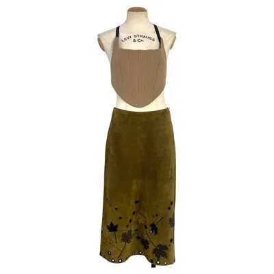 Pre-owned Prada 1999 Runway Corset And Leaf Skirt Ensemble In Brown