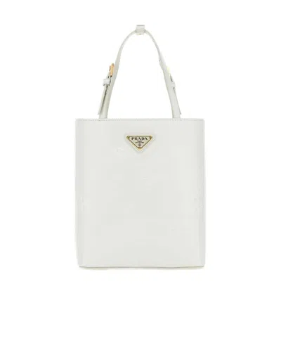 PRADA FLORAL-EMBOSSED LEATHER TOTE BAG