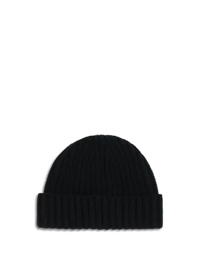 Prada 1hc3902dzl Virgin Wool Ribbed Knit Beanie In Black