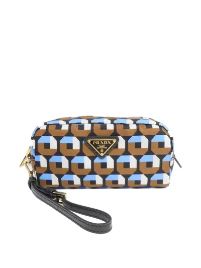 Pre-owned Prada 1ns175 Geometric-print Clutch Bag In Brown