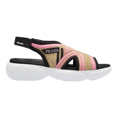Pre-owned Prada 1x361l Women's Pink Black Knit Lure Cloudburst Shoes, Euro 35.5, 36.5