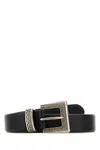 Prada 2 Cm Leather Belt With Silver Metal Hardware In Black