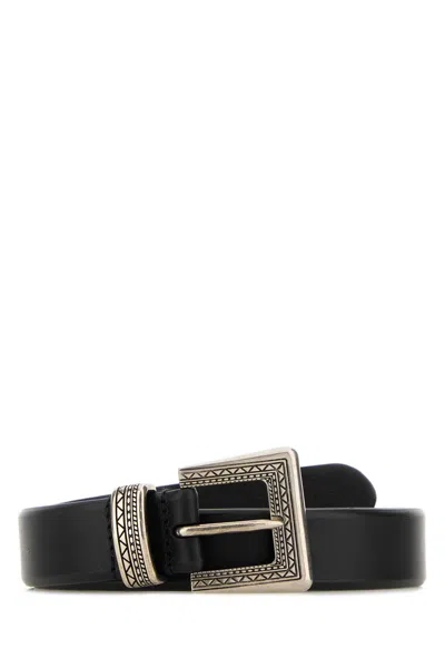 Prada 2 Cm Leather Belt With Silver Metal Hardware In Black