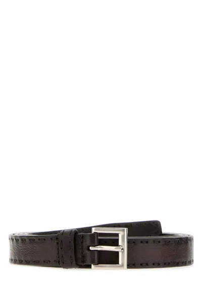 Prada 2 Cm Nappa Leather Belt With Silver Metal Finish In Brown