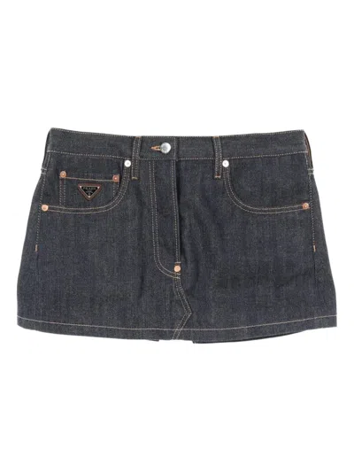 Pre-owned Prada 20's Denim Mini Skirt In Blue