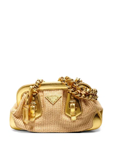 Pre-owned Prada 2000-2010 Raffia Chain Shoulder Bag In Yellow