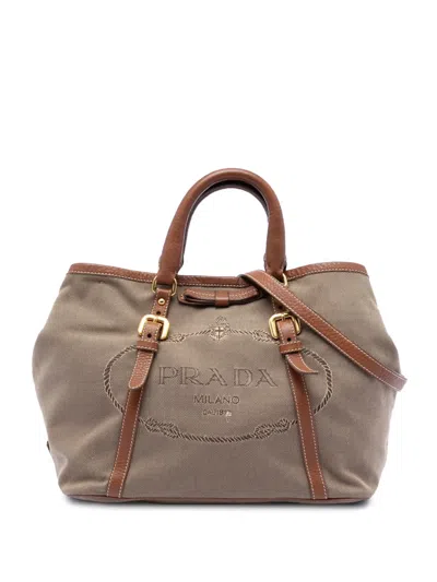 Pre-owned Prada 2000-2012 Canvas Canapa Logo Bow Satchel In Brown