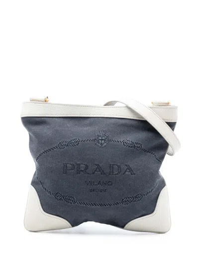 Pre-owned Prada 2000-2012 Canvas Canapa Logo Crossbody Bag In Blue