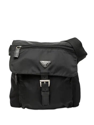 Pre-owned Prada 2000-2012 Tessuto Zip Buckle Messenger Bag Crossbody Bag In Black