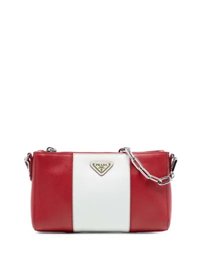 Pre-owned Prada 2000-2013 Bicolor Saffiano Lux Crossbody Bag In Red