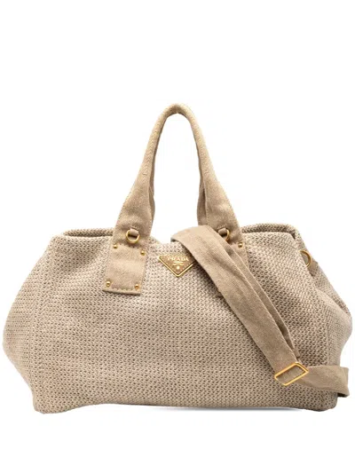 Pre-owned Prada 2000-2013 Canapa Linen Satchel In Brown