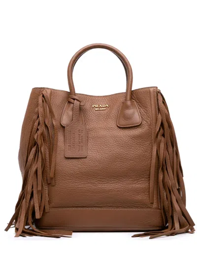 Pre-owned Prada 2000-2013 Cervo Fringe Tote Bag In Brown