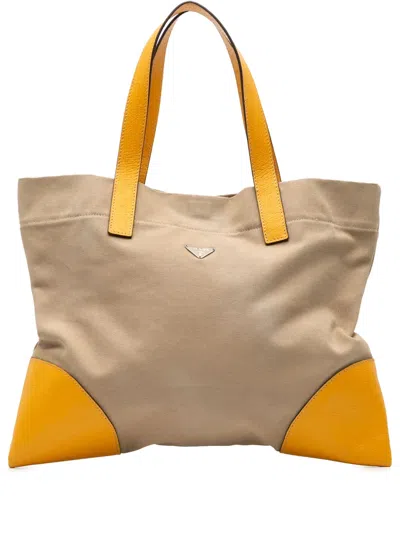 Pre-owned Prada 2000-2013 Cinghiale Trimmed Canapa Tote Bag In Brown