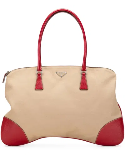 Pre-owned Prada 2000-2013 Cinghiale Trimmed Canvas Canapa Tote Bag
