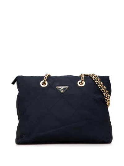Pre-owned Prada 2000-2013 Impuntu Tessuto Chain Tote Bag In Blue