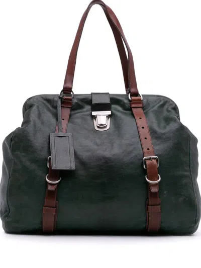 Pre-owned Prada 2000-2013 Leather Travel Bag In Green