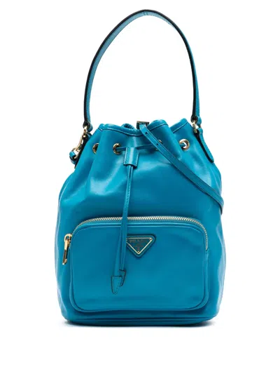 Pre-owned Prada 2000-2013 Mini Soft Calf Drawstring Bucket Bag In Blue