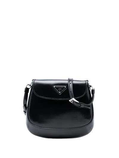 Pre-owned Prada 2000-2013 Mini Spazzolato Cleo Flap Crossbody Bag In Black