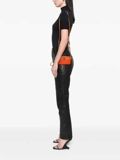 Pre-owned Prada 2000-2013 Mini Tessuto Double Zip Camera Bag Crossbody Bag In Orange