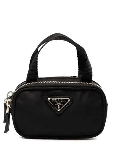 Pre-owned Prada 2000-2013 Mini Tessuto Double Zip Handbag In Black