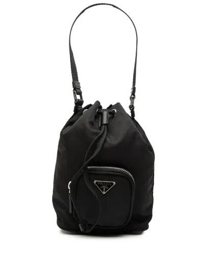 Pre-owned Prada 2000-2013 Mini Tessuto Drawstring Bucket Bag In Black