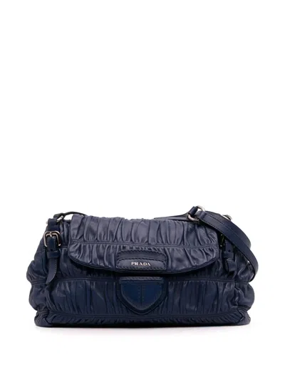 Pre-owned Prada 2000-2013 Nappa Gaufre Shoulder Bag In Blue