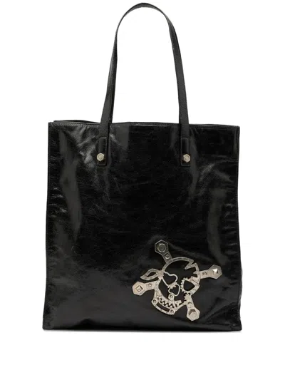 Pre-owned Prada 2000-2013 Nappa Leather Antique Skull Tote Bag In Black