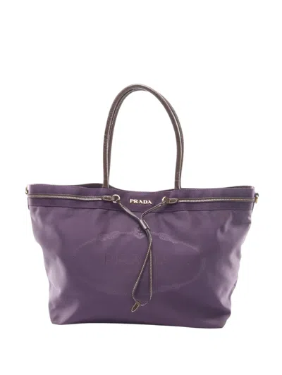 Pre-owned Prada 2000-2013 Re-nylon Jacquard Tote Handbag In Purple