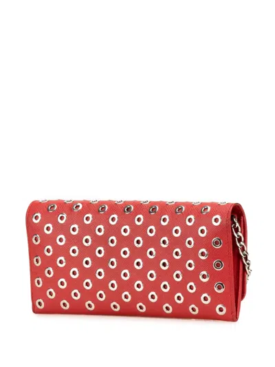 Pre-owned Prada 2000-2013 Saffiano Grommet Wallet On Chain Crossbody Bag