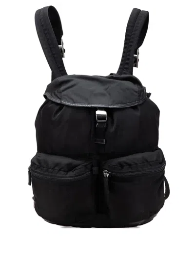 Pre-owned Prada 2000-2013 Saffiano Trimmed Tessuto Backpack In Black