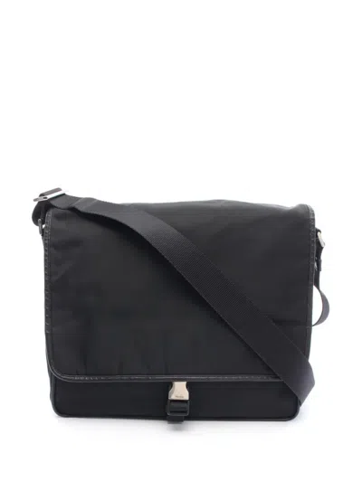 Pre-owned Prada 2000-2013 Saffiano Trimmed Tessuto Buckle Messenger Bag Crossbody Bag In Black
