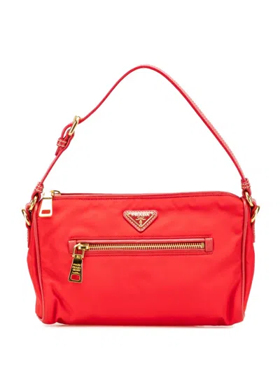 Pre-owned Prada 2000-2013 Saffiano Trimmed Tessuto Handbag In Red