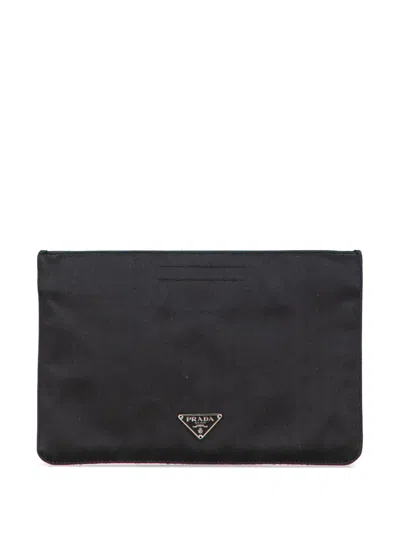 Pre-owned Prada 2000-2013 Satin Flat Pouch In Black