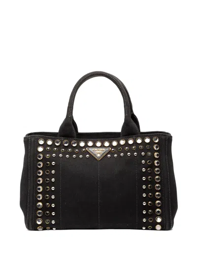 Pre-owned Prada 2000-2013 Small Canvas Canapa Bijoux Satchel In Black