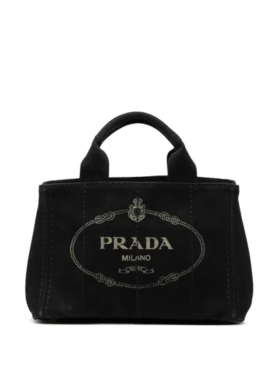 Pre-owned Prada 2000-2013 Small Canvas Canapa Logo Satchel In Black
