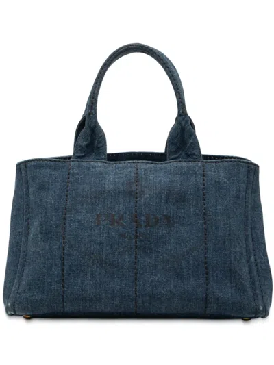 Pre-owned Prada 2000-2013 Small Denim Canapa Logo Satchel In Blue