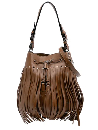 Pre-owned Prada 2000-2013 Soft Calf Fringe Bucket Bag Satchel