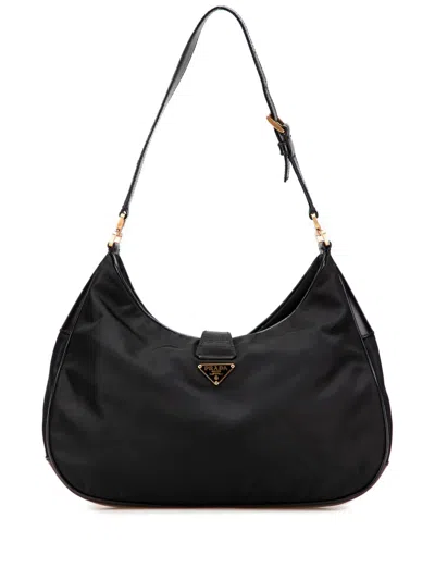 Pre-owned Prada 2000-2013 Soft Calf Trimmed Tessuto Turn Lock Shoulder Bag
