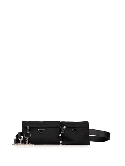 Pre-owned Prada 2000-2013 Tessuto And Saffiano Multi Pocket Belt Bag In 黑色