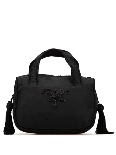 Pre-owned Prada 2000-2013 Tessuto Beaded Tassel Handbag In Black