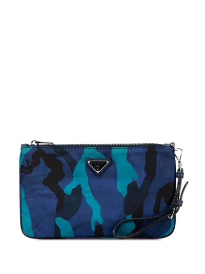 Pre-owned Prada 2000-2013 Tessuto Camouflage Clutch Bag In Blue