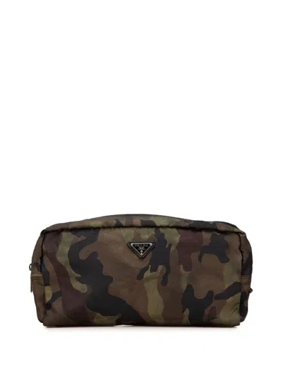 Pre-owned Prada 2000-2013 Tessuto Camouflage Pouch In Brown
