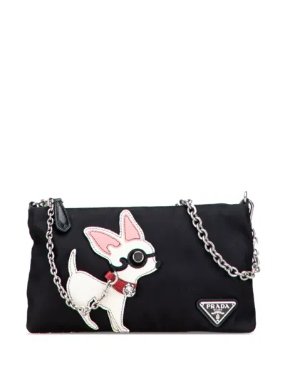 Pre-owned Prada 2000-2013 Tessuto Chihuahua Chain Pouch Shoulder Bag In Black